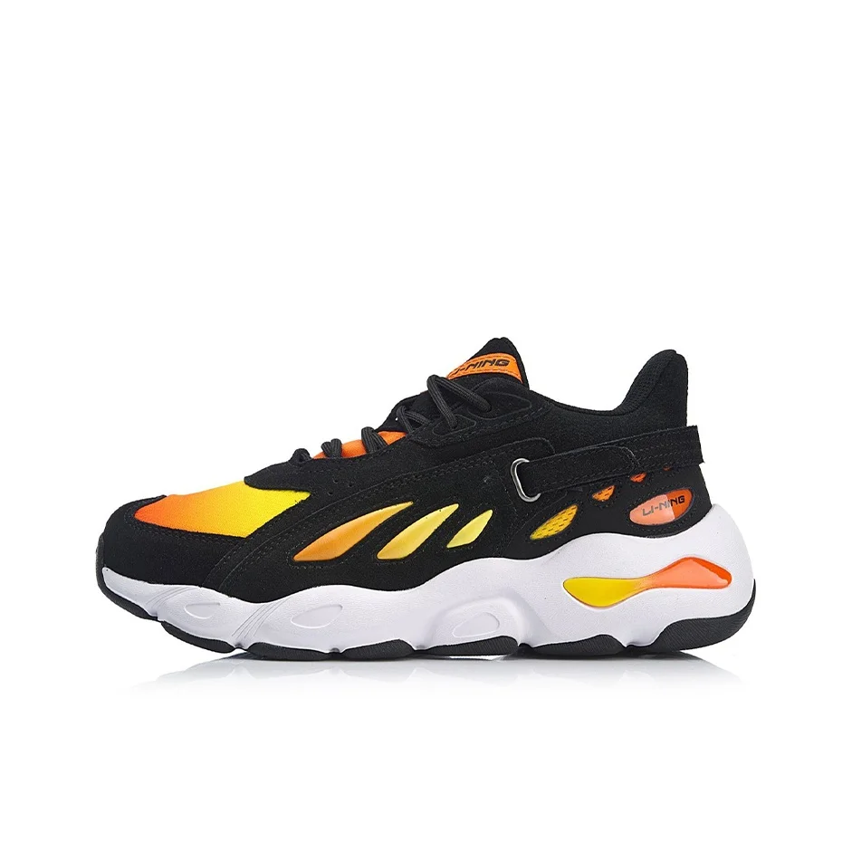 Li Ning Butterfly Cushioning Slip Resistant Low top Chunky Sneakers Black Yellow AGCN225-6
