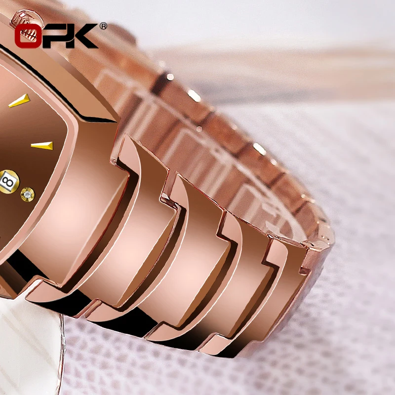 OPK Quartz Couple Watch Top Fashion Luxury Waterproof Luminous Diamond Watch Elegant and Romantic Style Men's Women's Watch 8112