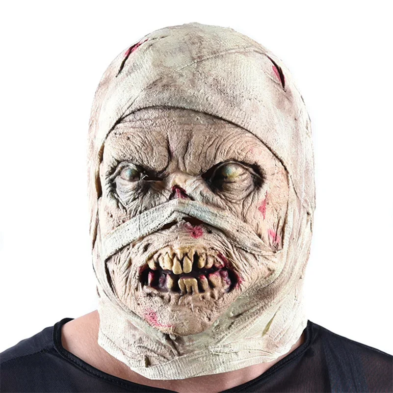 Halloween Mummy Mask Latex Bandaged Zombie Rotten Face Mask Scary Headgear Haunted House Masquerade Party Cosplay Props