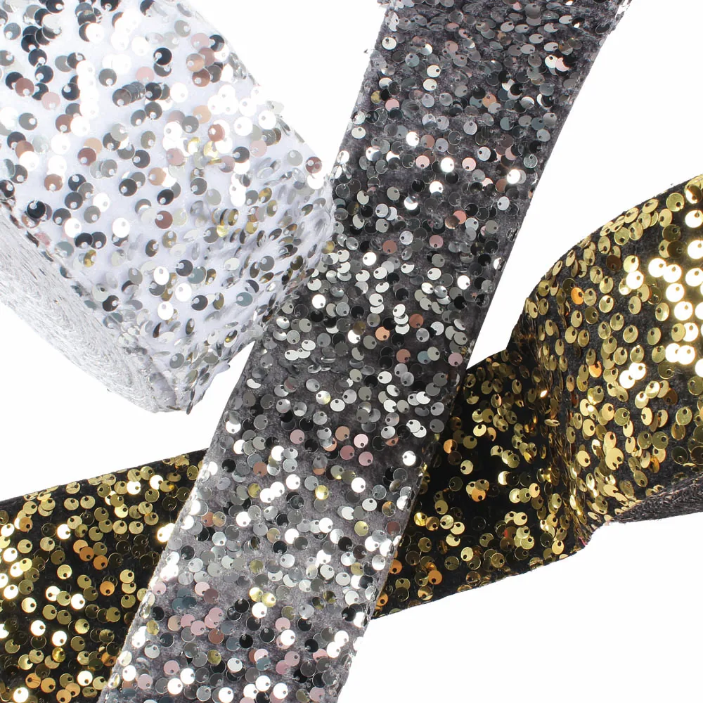 

3inch 75mm 5Yards Silver Gold Sequin Ribbon for Hairbows Gift Packing Sewing Accessories