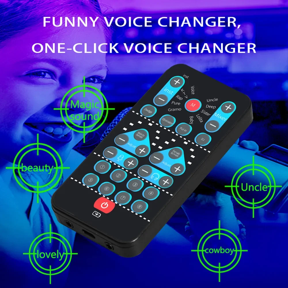 M10 Voice Changer Device Karaoke Sound Card Male Female Voice Switch Portable Sound Changer Card Fine Tuning for Live Music