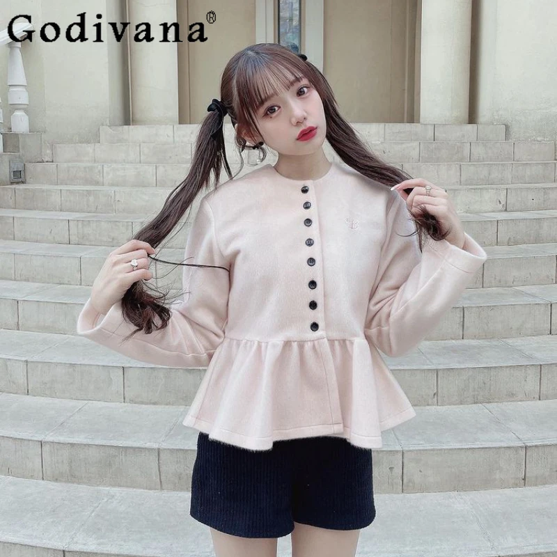 Japanese Celebrity Style Sweet Short Coat Lady Autumn and Winter Elegant Fashion Ruffle Edge Embroidered Cardigan Jacket Mujer