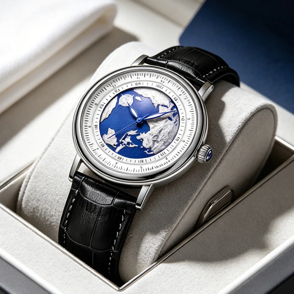 LIGE Creative Man Wristwatch Blue Planet Earth Leather Quartz Watch for Men Luminous Pointer Waterproof Men's Watches Wholesale