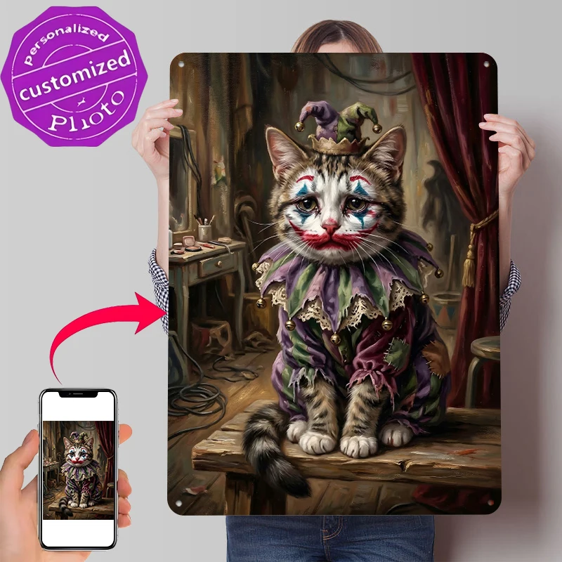 Sad Clown Cat Tin Poster Customized Wall Art Retro Vintage Metal Signs for Fans Room Decoration Home Sign Office Decor House