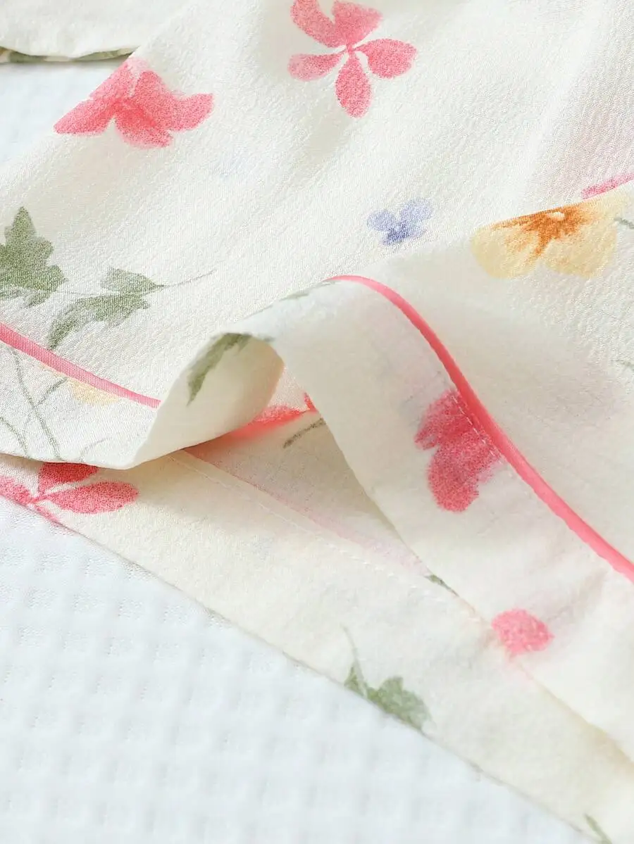 

Women Floral Print Short Sleeve Button Up Pajama Set Summer Loungewear