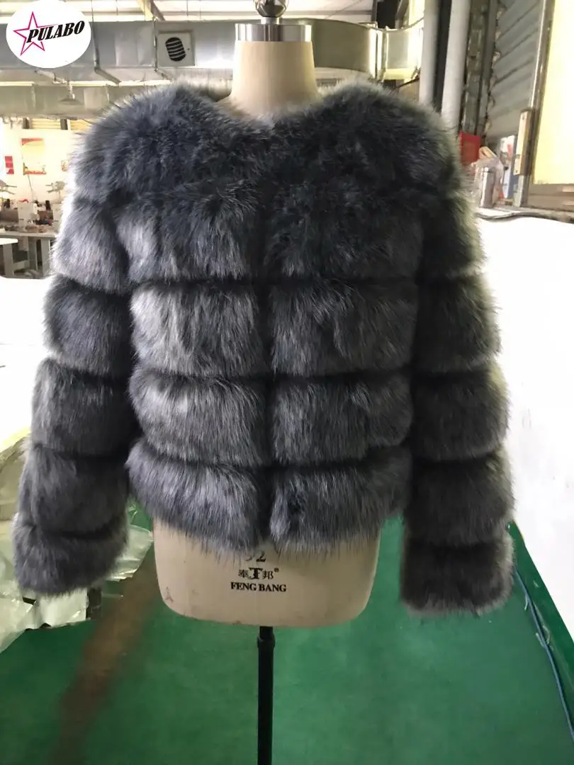 

PULABO Winter Fashion Women Faux Fur Coat Female Black Elegant Fluffy Thick Warm Artificial Fox Fur Jacket Outerwear