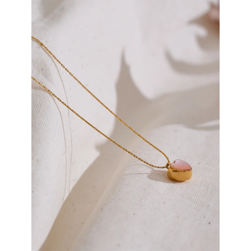 Yhpup Valentine\'s Day Gift Pink Shell Heart Thick Necklace Pendant Stainless Steel Cute Charm Exquisite Jewelry New