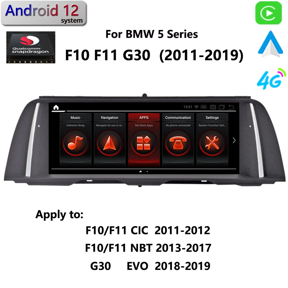 Qualcomm Android 12 Carplay Car Radio Multimedia Player DVD GPS Navigation For BMW 5Series F10 F11 G30 Original CIC NBT  Screen