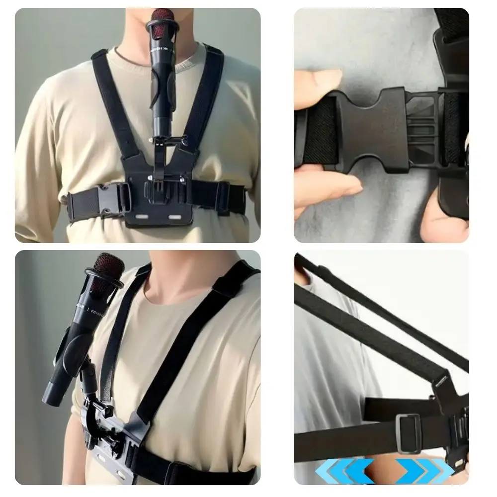 Microphone Shoulder Strap Holder, Frees Your Hands, Attaches the Microphone to Your Body, with Adjustable Strap Angle and Tightness, Wide Compatibility Range: Supports Microphones with a Diameter of 2.5-4cm, Meets the Needs of Stage Performers and Speakers (Microphone Not Included), Microphone Is for Display Only