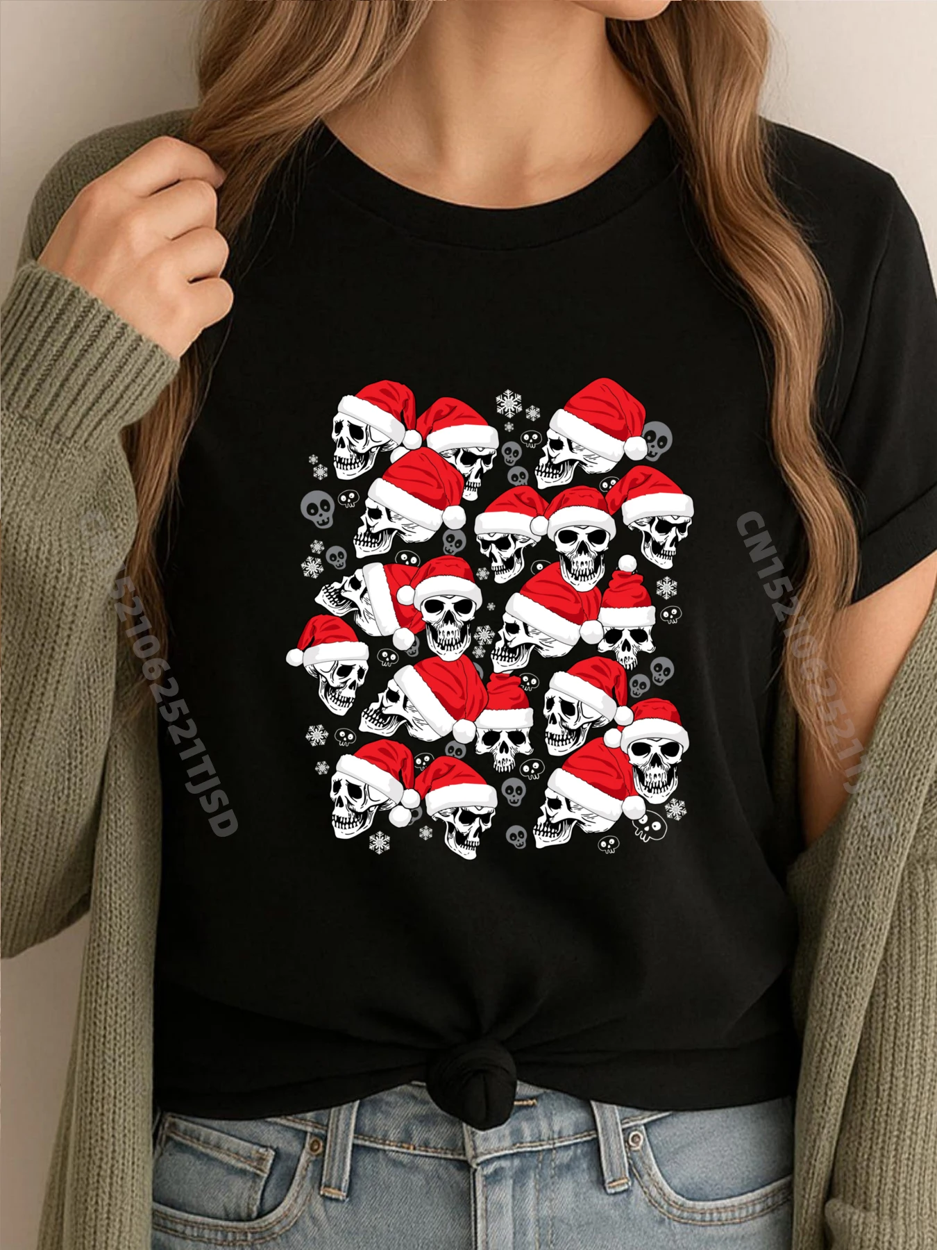 

Skull Christmas Funny Santa Skulls Xmas White T Shirt Woman Men's T-Shirts Happy New Years