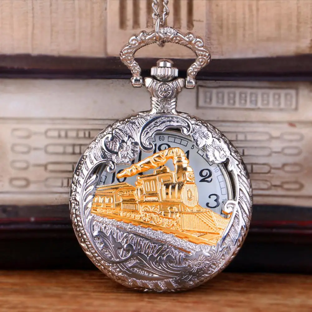 Dropshipping!! Pocket Watch Steam Train Locomotive Alloy Quartz Movement Chain Necklace Watch