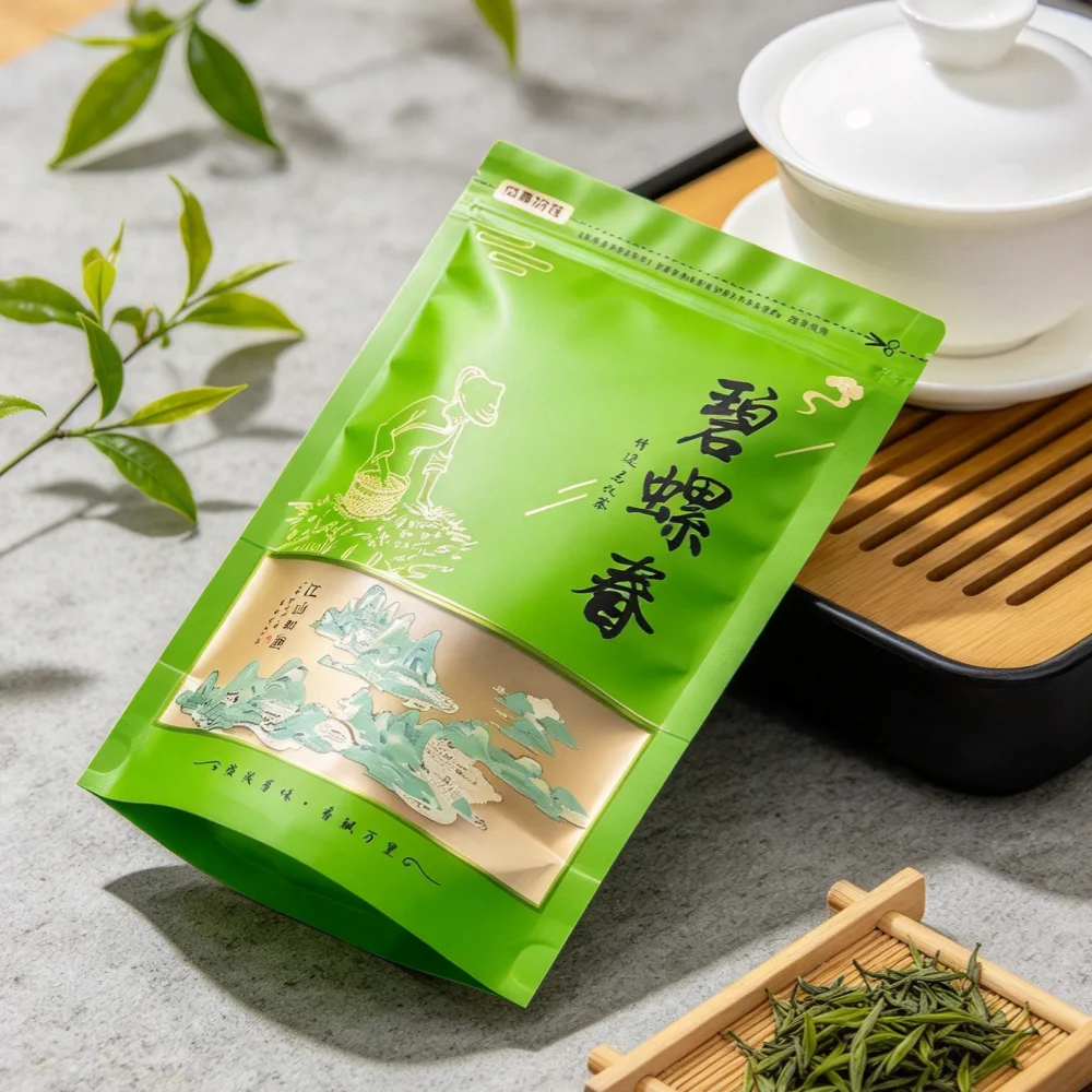 250G China Bi Luo Chun Recyclable Packing Super Biluochun Zipper Bags Chinese Green Tea Self Sealing Bag