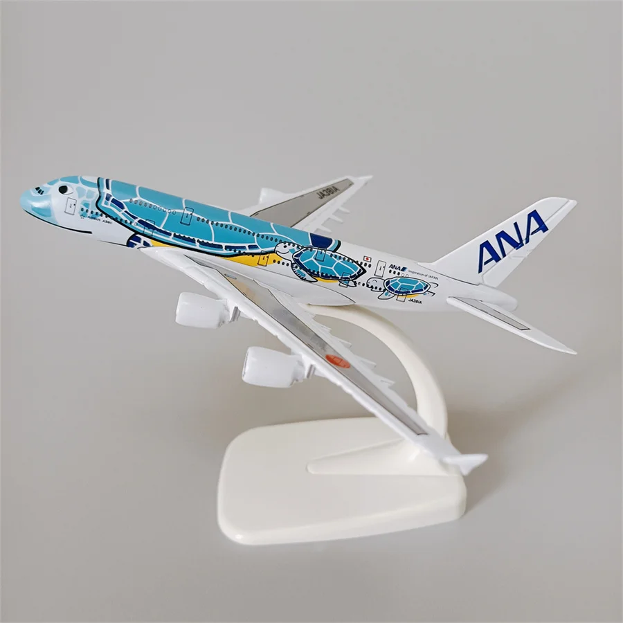 14*16cm Air Japan ANA Airlines Blue Cartoon Sea Turtle Airbus 380 A380 Airways Metal Alloy Diecast Airplane Model Plane Aircraft