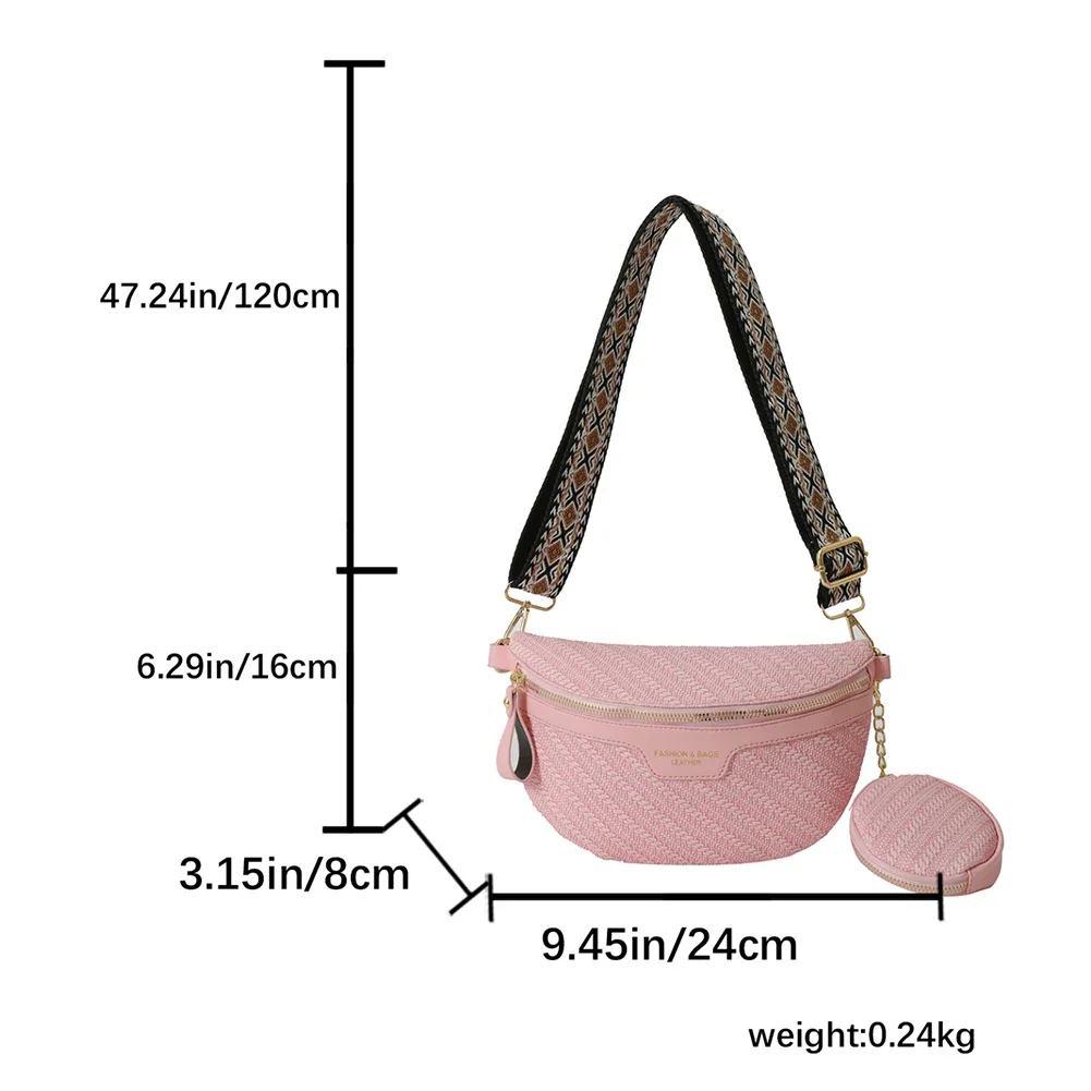 Ladies Banana Bags PU Leather Crossbody Bags with Coin Purse Wide Strap Chest Bag Women\'s Stylish Waist Bags Solid Shoulder Bags