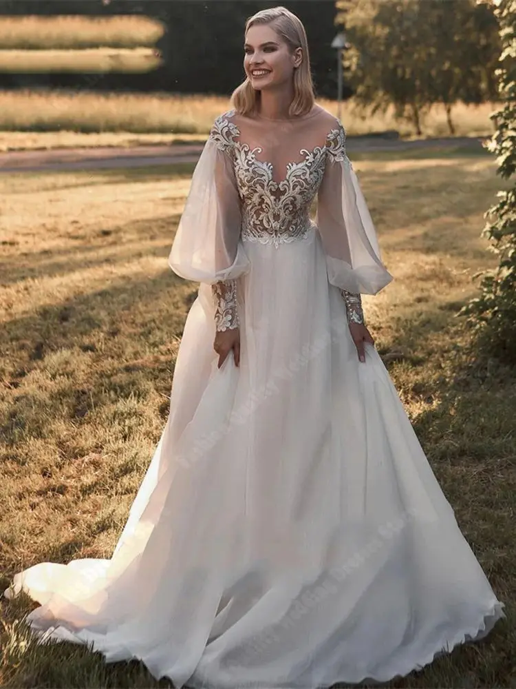 Robe de Mariée Romantique à Manches sulfet Col en V pour Femme, Imprimé Floral, Lisse, Quelle que soit la Qualité, Nettoyage au Sol, Éducative