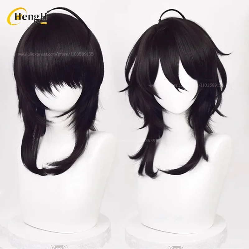 Stok tersedia Wig Anime Sakuma Rei sintetis panjang 45cm Wig Anime Cosplay hitam Wig pesta Halloween rambut tahan panas + topi Wig Gratis