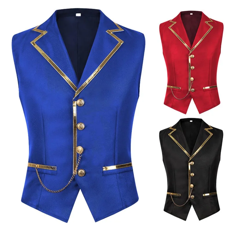 New Men's Fashionable Gentleman Business British Vest Retro Laple Slim Fit Suit Waistcoat Male Halloween Carnival Party Costume