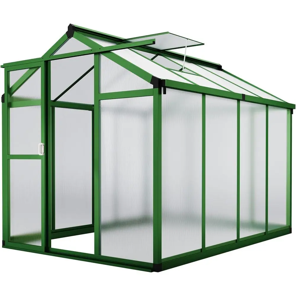 

6x8ft Reinforced Alloy Walk-In Greenhouse with Snap-Fit Polycarbonate Panels, Adjustable Roof Vent & Rain Gutter for All-Season