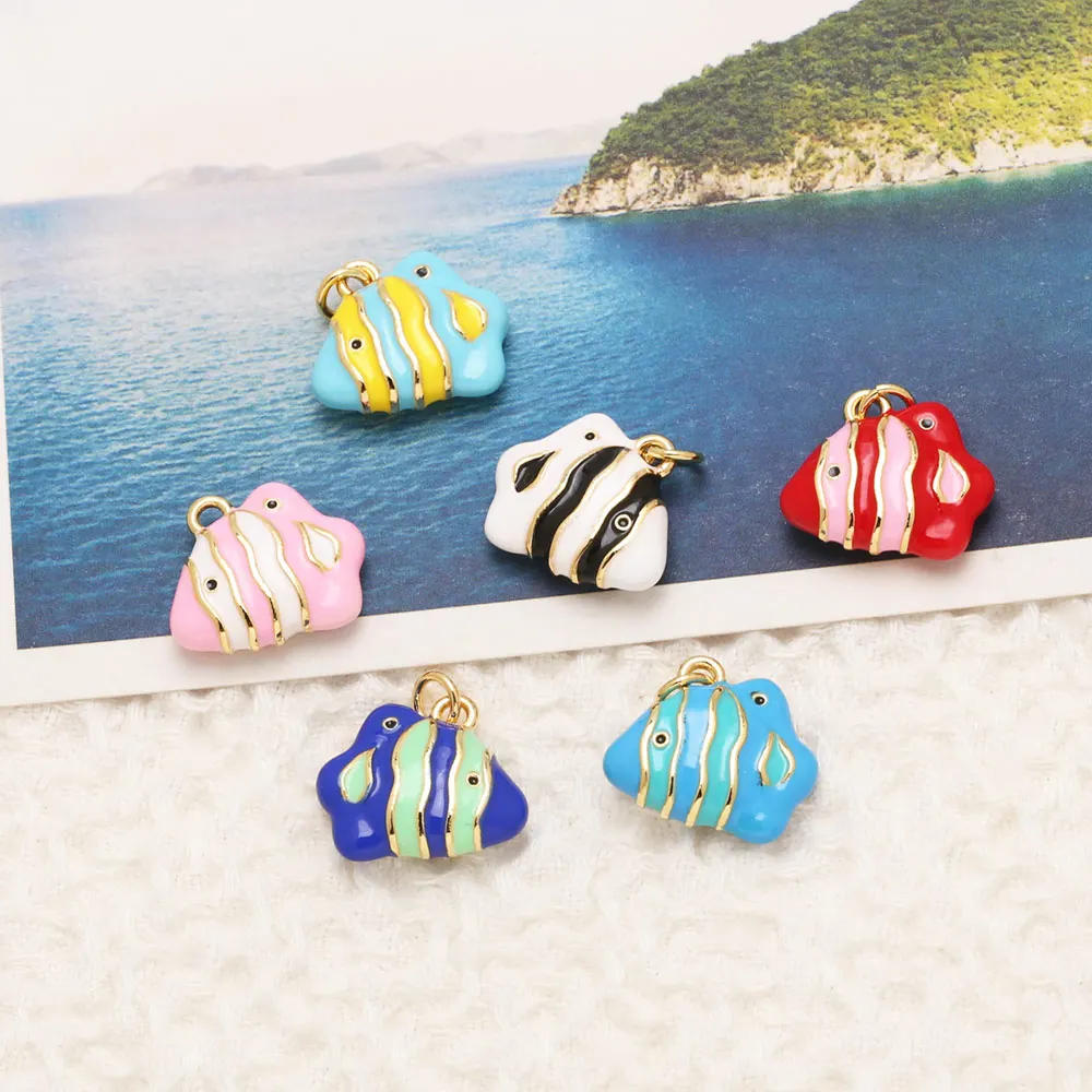 OCESRIO Multicolor Enamel Fish Charms For Bracelet Copper Ocean Animal DIY Keychain Purse Charm Jewelry Making Supplies Chma485