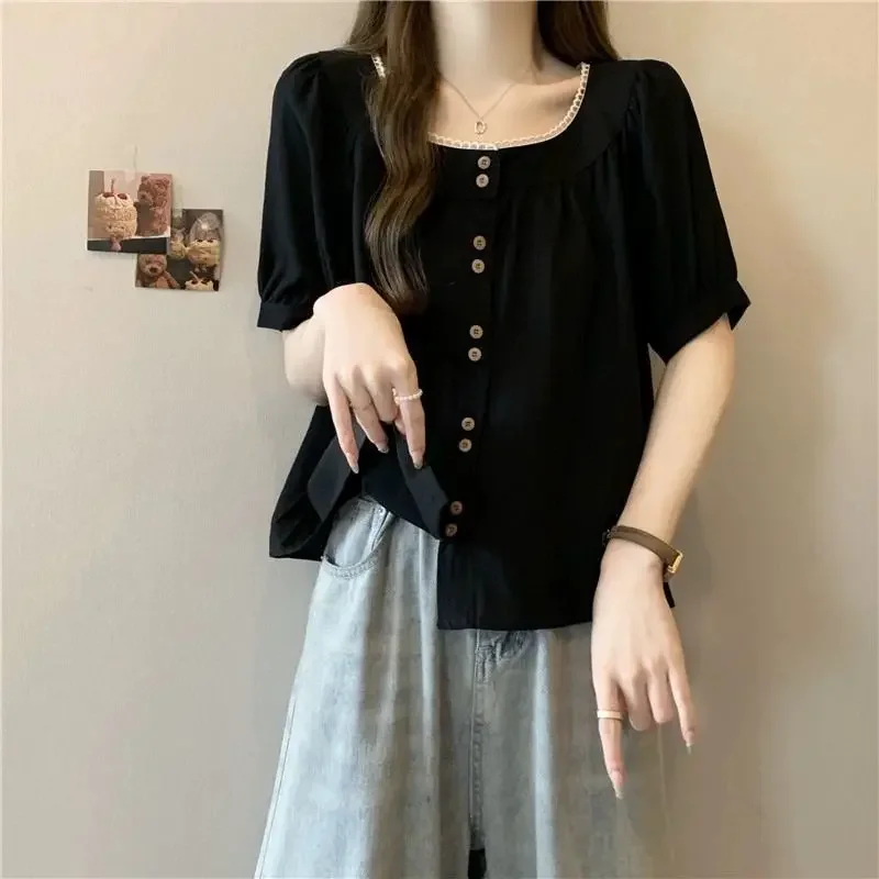 Customization Plus-size Women's Summer New Pure Color Loose Slimming Belly-hiding Meat-concealing Age-reducing Round Neck