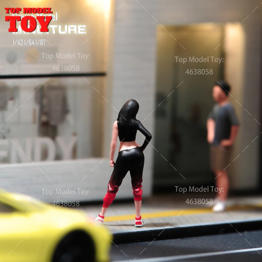 Painted Miniatures 1/64 1/43 1/87 배꼽을 노출하는 멋진 소녀 여성 장면 그림 인형 자동차 차량 장난감 용 도색되지 않은 모델