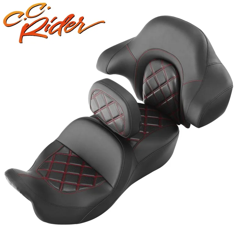 

2025 New Style SC52-34-BR+RP+KP-US C.C. RIDER Two-Up Seat+Rider Passenger Backrest Fit For Harley Touring 2014-2022