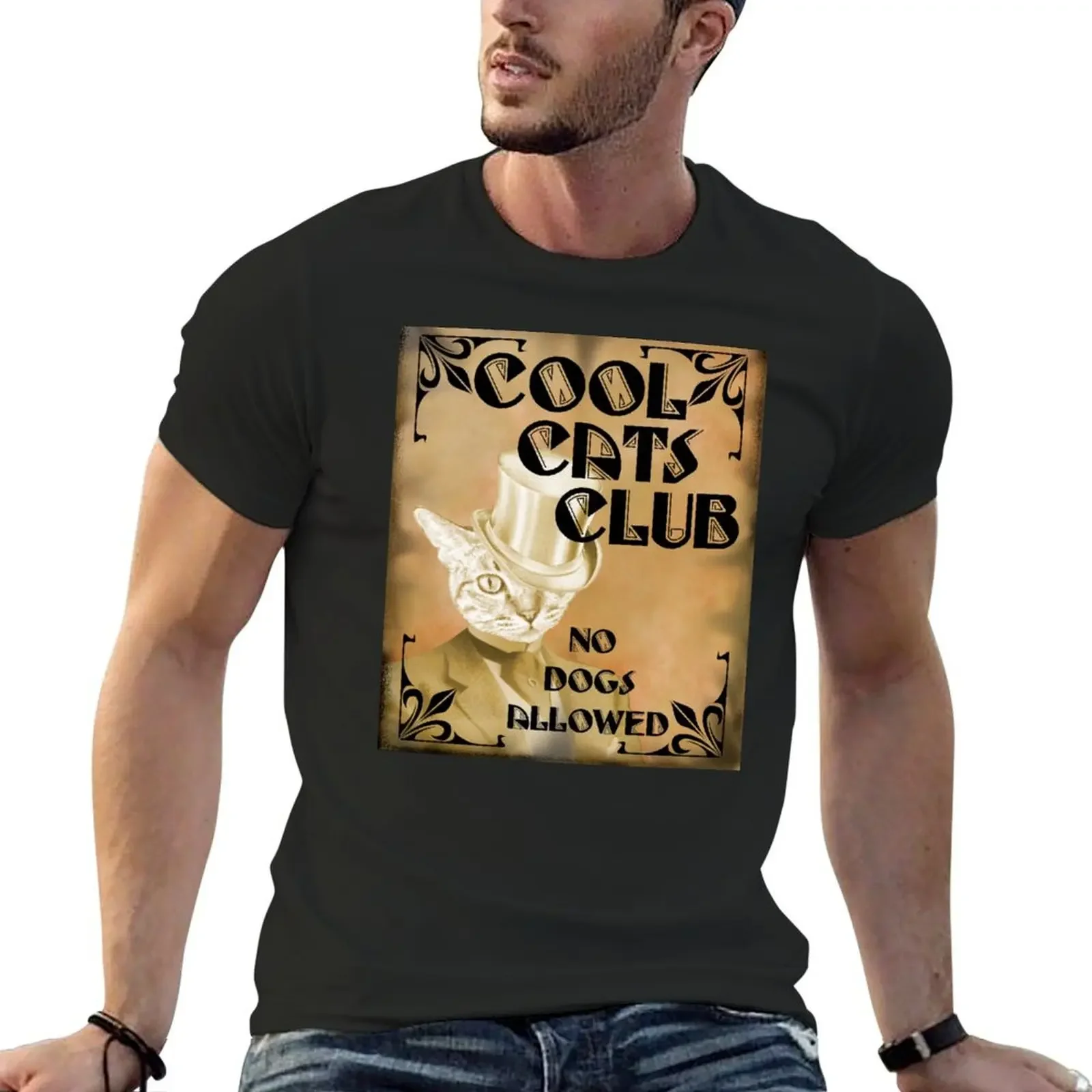 Cool Cats Club - no dogs allowed art deco style T-Shirt customs design your own vintage clothes mens graphic t-shirts