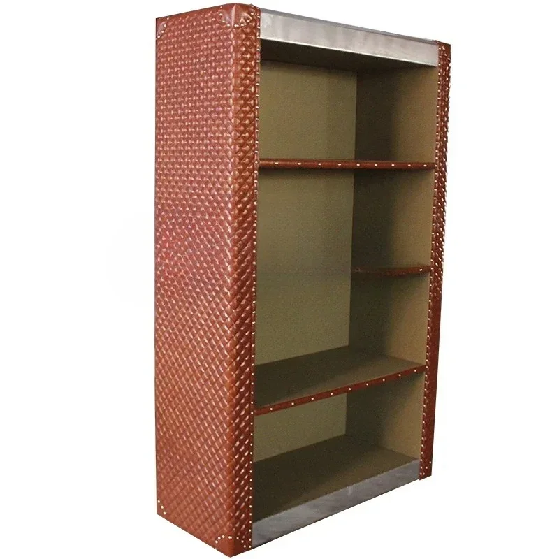 QQAluminum Leather Rivet Combination Bookcase Cafe Modern Furniture Industrial Style Creative Retro Old Personalized Bookcase029