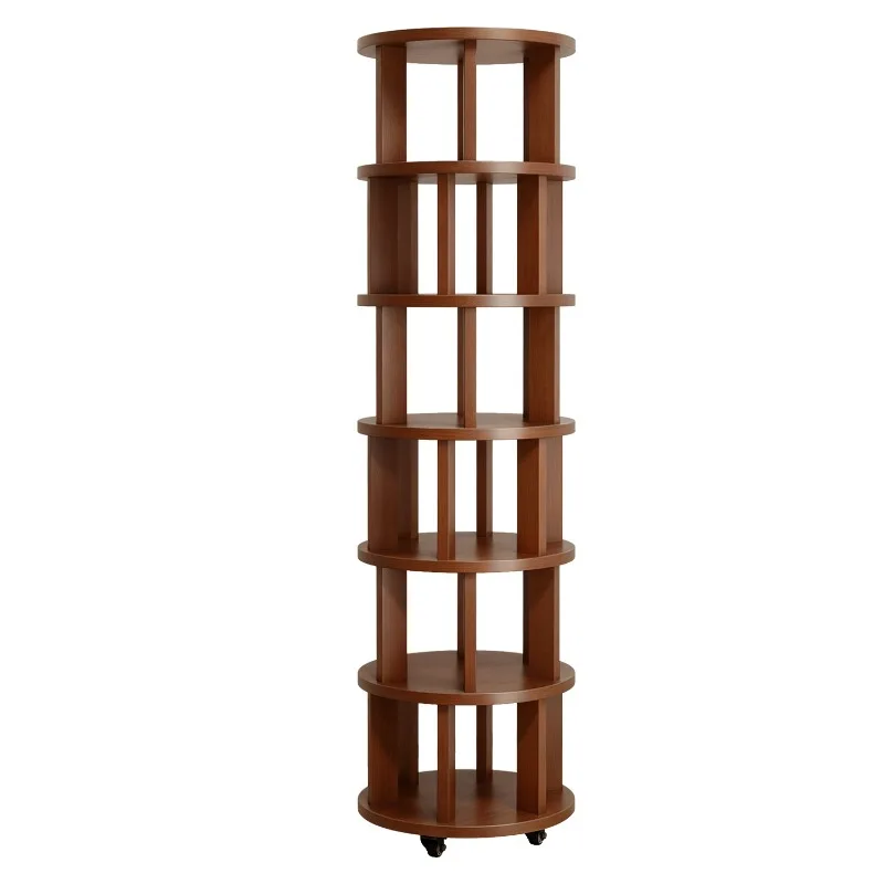 Rotating Floor Bookshelf, Mobile Slim Integrated Corner Cabinet Against Wall for Home