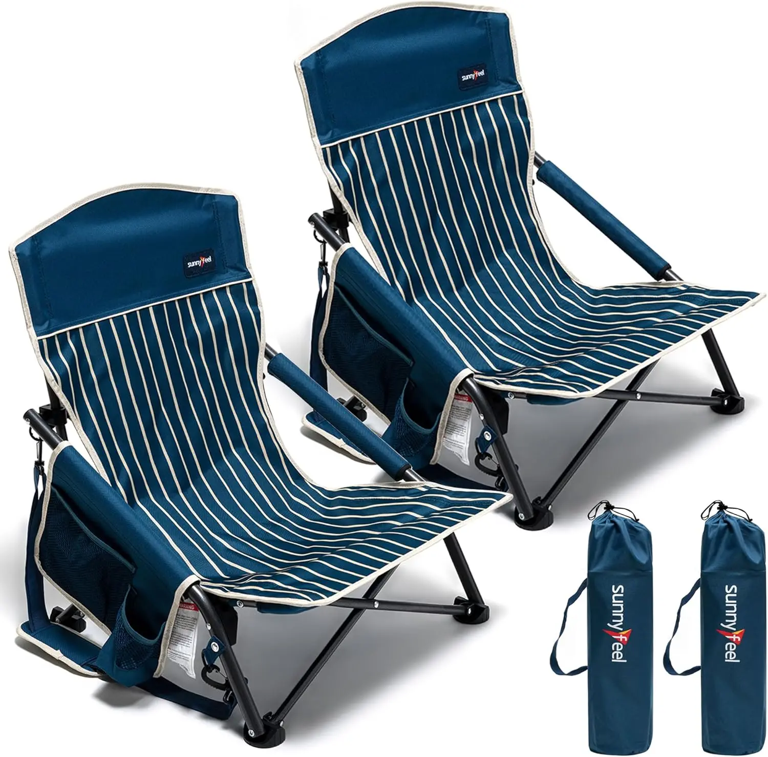 

2-Pack Folding Low Beach Camping Chairs with Cup Holder, Portable & Heavy Duty for Outdoor Picnic Fishing