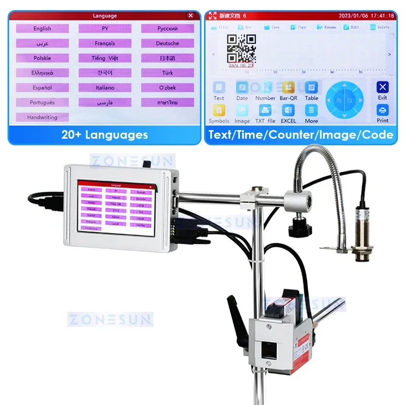 ZONESUN ZS-DC127 Automatic Inline Inkjet Printer 12.7mm Batch Coding Machine for Expiry Date QR Code Barcode Serial Number