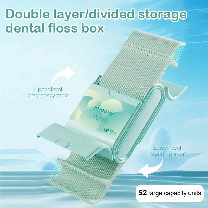 52pcs Disposable Dental Floss Stick 200-Piece Refill Pack Family Pack Ultra-Fine Single Portable Smooth Floss Box Tooth Floss