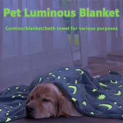 Dog Blanket Luminous,Star Moon Pattern Soft Plush Pet Comfortable Blanket Throw Blanket Glow in The Dark For small medium Pet