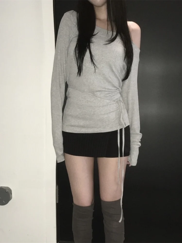 Korean Style Long Sleeve Knitted Top Women's Soft Belted Versatile Slimming Comfortable Korean Pure Desire Atmosphere Style