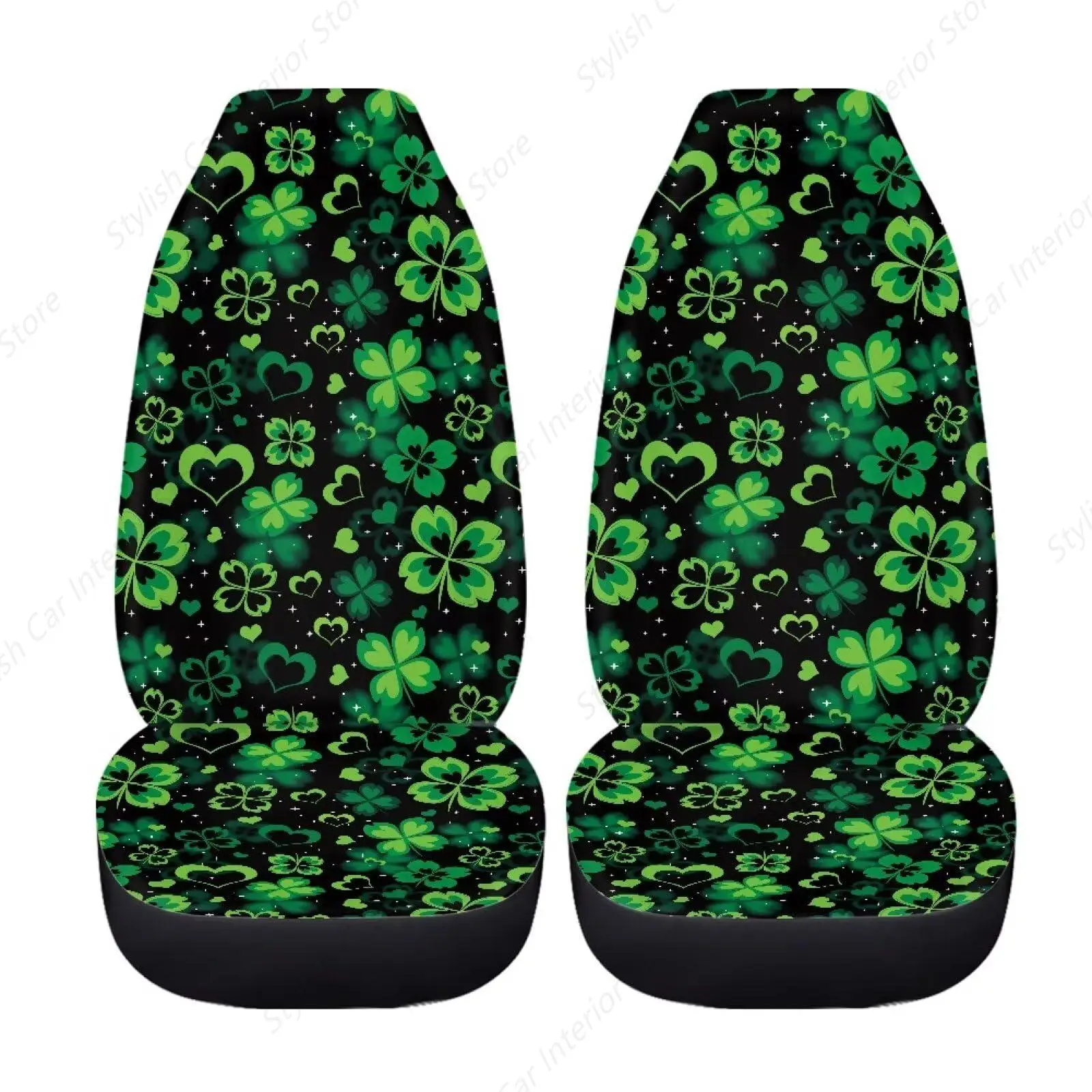 

Green Leaves Love Hearts Auto Seat Covers Set 2Pack,Green Car Front Seat Cushion Elastic Breathable Seat Cushion for Women Men