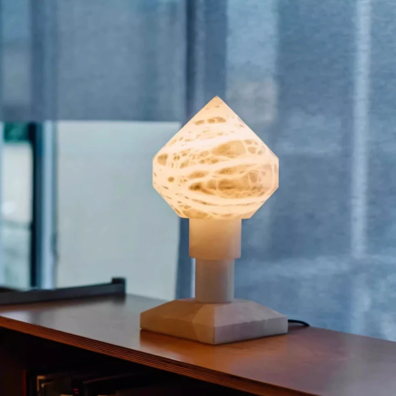 

Retro marble table lamp snowflake stone bedroom bedside study luxury