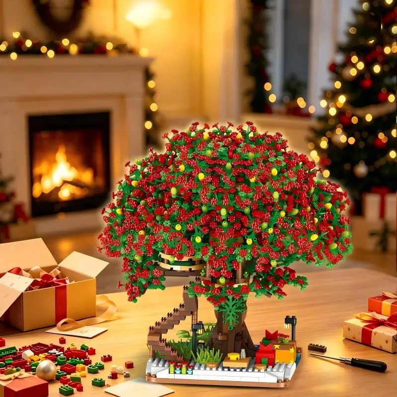 Tree House Building Bricks, Lush Foliage Design, DIY Kit, Desktop Decor, Nice Birthday Gift For Relatives & Friends.