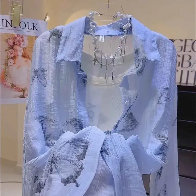 

Нишевый дизайн-сенсорная тонкая дышащая солнцезащитная рубашка для женщин летом, новая модная солнцезащитная рубашка с принтом тай-дай, топ