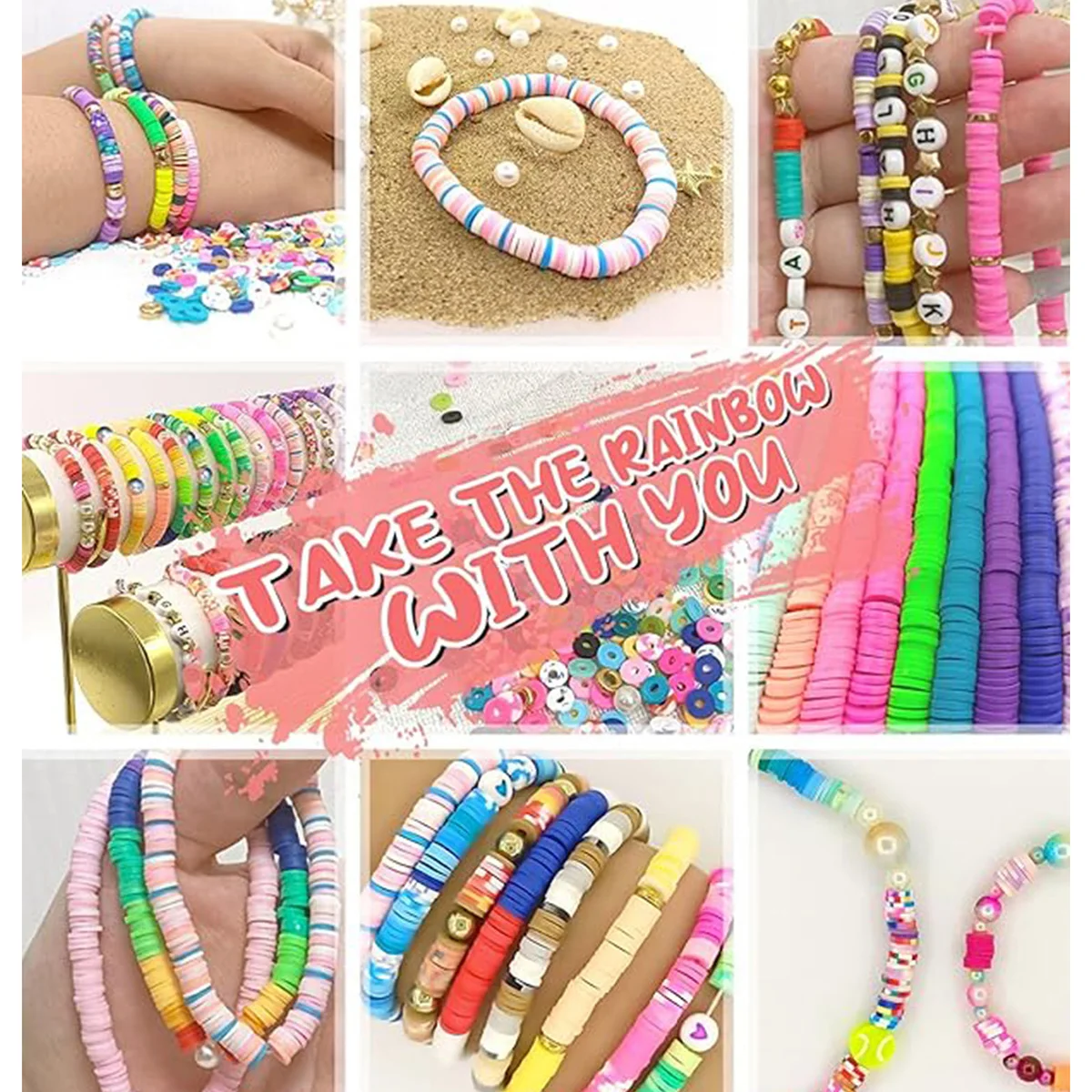 Kit DE FABRICACIÓN de pulseras de cuentas de arcilla Multicolor púrpura para niñas, 2400 piezas, joyería artesanal, regalos