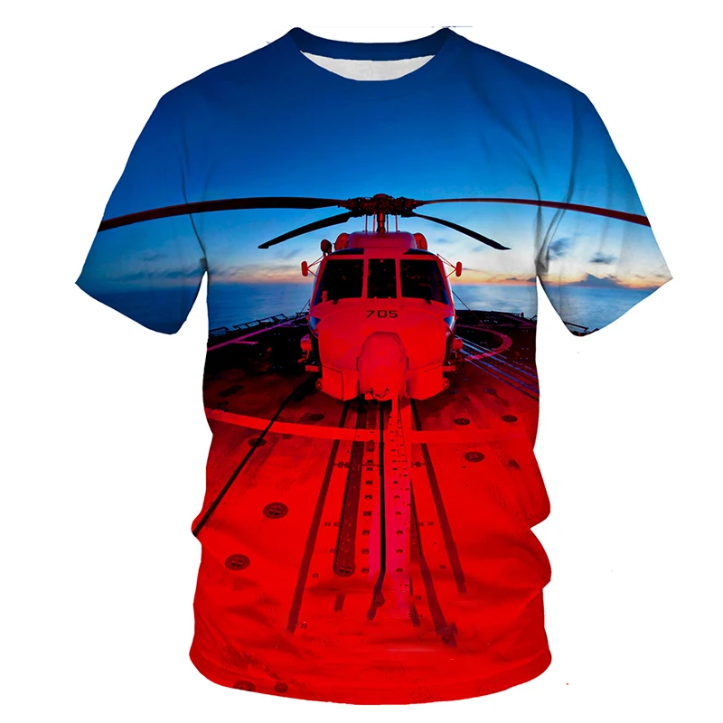 T-shirts 3D Print Helicopter Summer Children\'s Round Neck TShirt Oversized Boys Girls Unisex Fashion Loose Street Kids Clothing