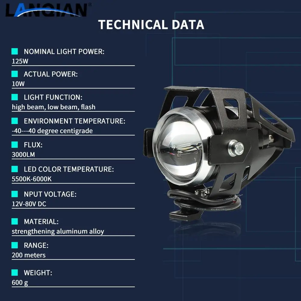 Motorcycle Headlight 125W Additional Spotlights Fog Lights Universal Auxiliary Led Driving Lamp For BMW R1200RT S1000R F800GT