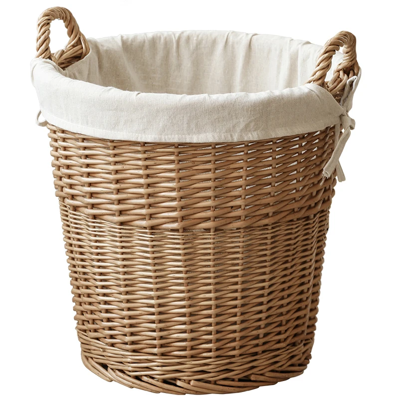 

Hand-woven Natural Wicker Laundry Basket Household Organization with Cotton Lining