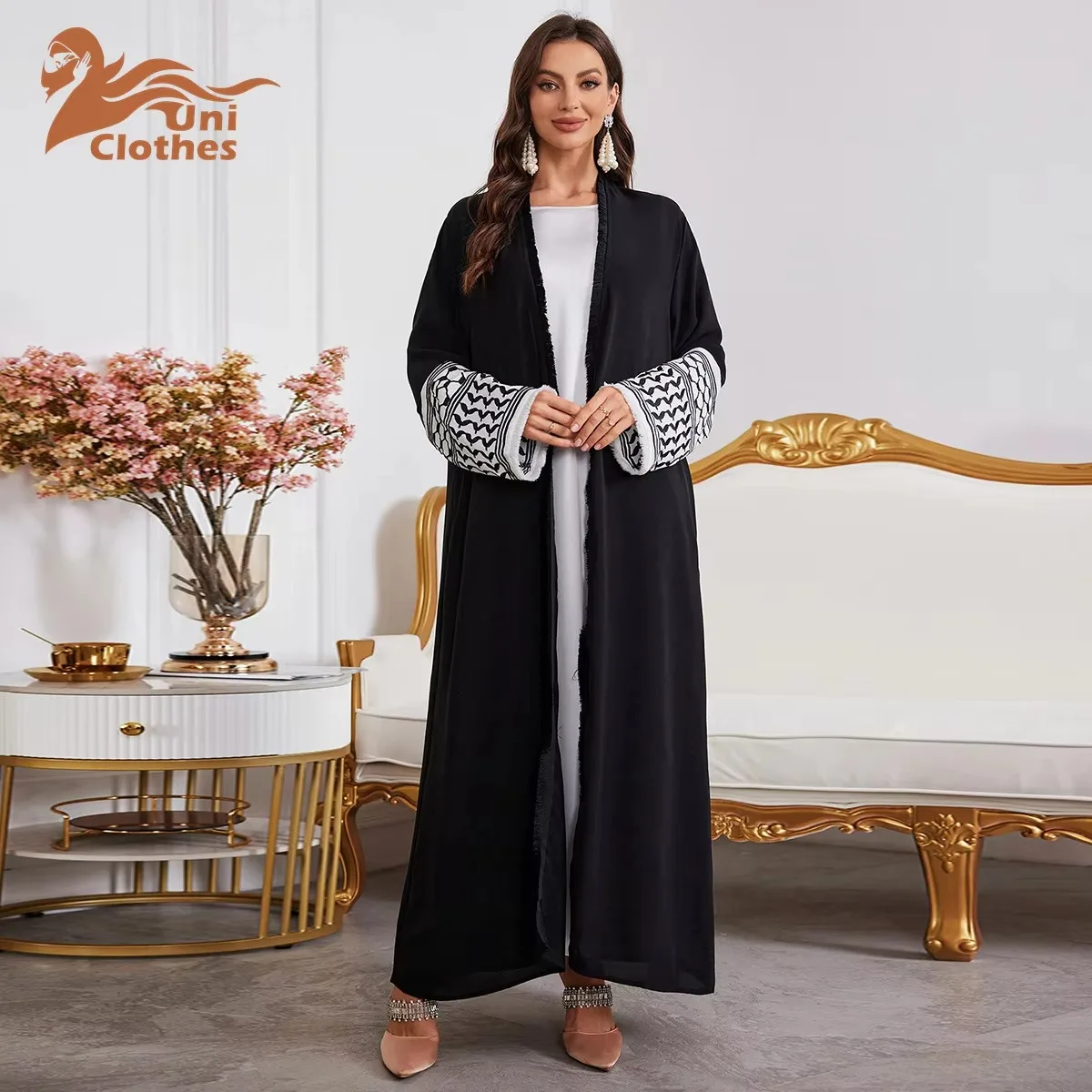 UNI 2024 Ramadan Abaya Kimono Keffiyeh Embroidery Tassels Muslim Open Abayas Women Dubai Luxury Islam Cardigan Dress Kaftan