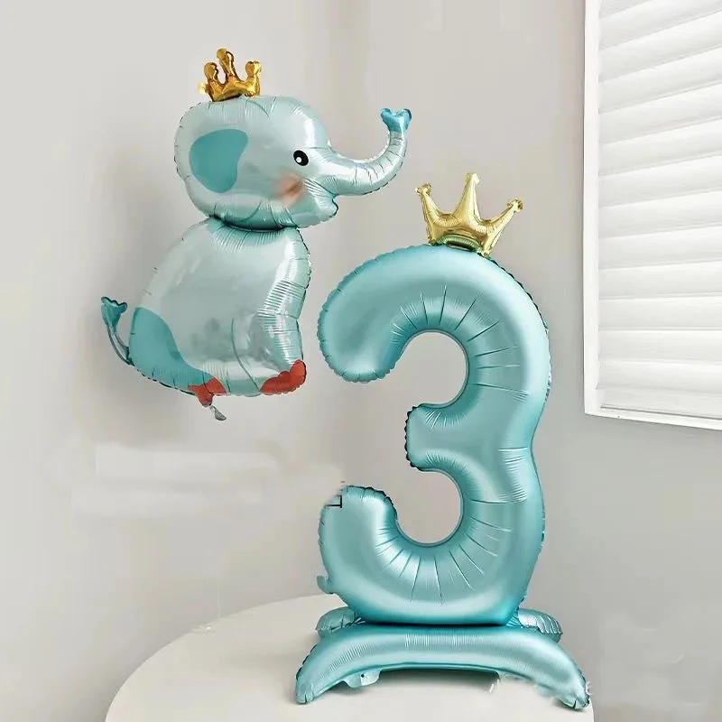 40" Digital Aluminum Film Crown Balloon with Base, Birthday Decoration Standing Ballons Boys and Girls Party Decor Blue and Pink - view 6