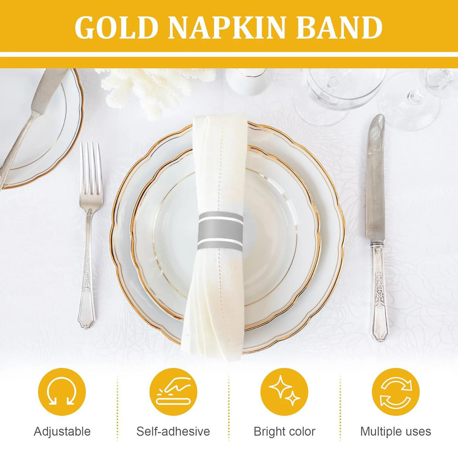100pcs Wedding Napkin Bands Matte Gold Color Sophisticated and Luxurious Look for Wedding Party Supplies