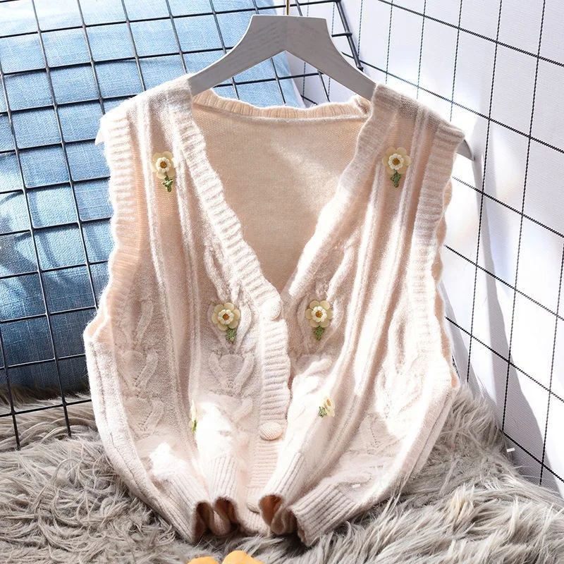 الأزهار التطريز محبوك سترة سترة المرأة ملابس خارجية فضفاضة العمر-Defng الدانتيل Svel أعلى ort Sle V-Ne زر واحد