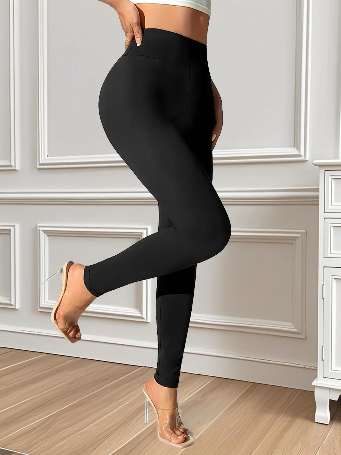 

Women's High Waist Tight Pants - Elegant Solid Color Pants, Perfect Match for Spring, Summer, Autumn, Winter