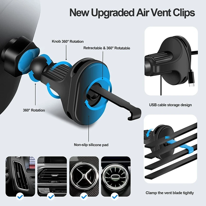 Smart Car Wireless Charger Phone Holder, Cute Fashion Auto Clamping Vent Dashboard for Phone on Dashboard Air Vent Black [IANC-]