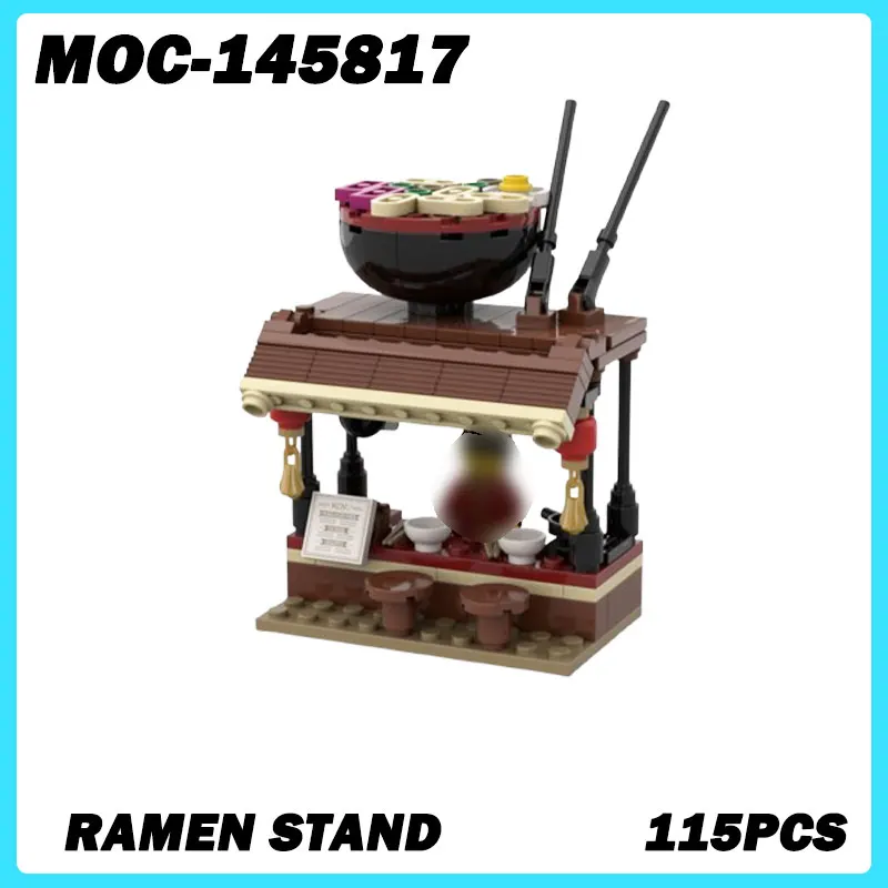 MOC-145817 Streetscape Micro Arquitetura Brown Ramen Stand Building Blocks DIY Modelo Bricks Puzzle Toys Brick Birthday Gifts