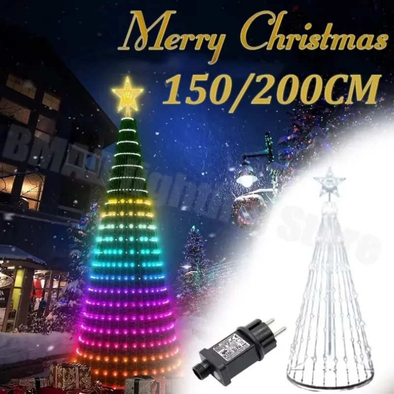 2024 LED Christmas Tree Light Party Cone Animated String of Light Outdoor Garden Led String Lights LED Pentagram Waterfall Light